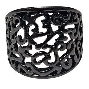 Openwork Black Stainless Steel Fashion Ring Size 7.5 Statement Jewelry Women
